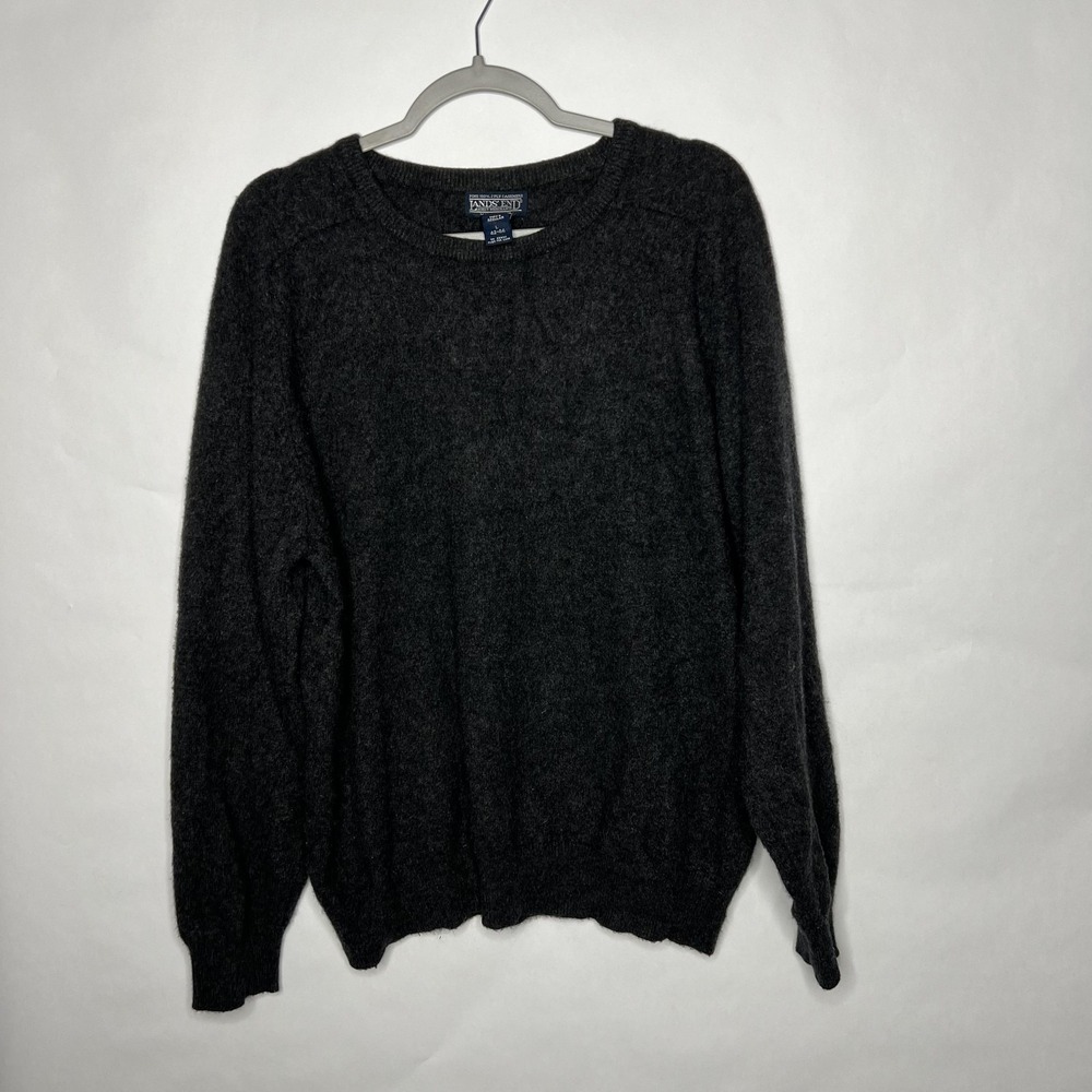 Lands' End Sweater Mens Large Gray 100% Cashmere Crewneck Pullover Knit Warm